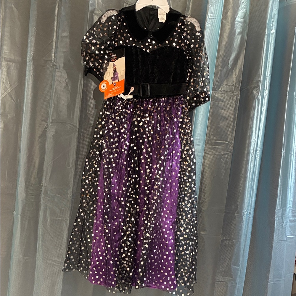 Charming Kids Dress with Starry Black and Purple Design